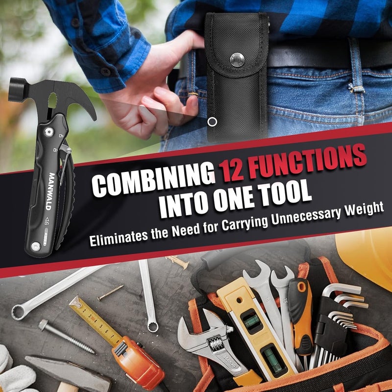 MANWALD 12 in 1 Multitool Hammer, Gifts for Dad, Christmas Stocking Stuffers for Men Adults, Camping Accessories Survival Gear, Cool Gadgets Gifts for Men, Husband, Boyfriends, Birthday Gifts for Him - Image 5